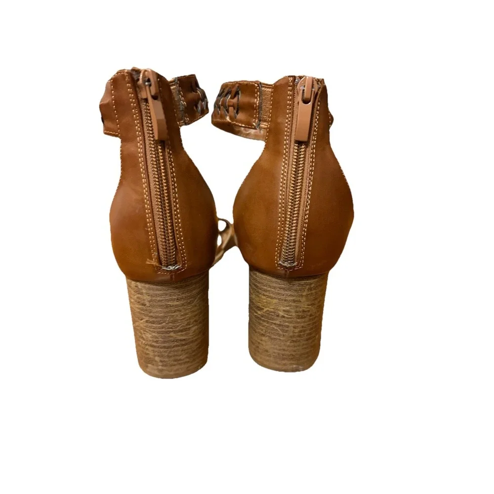 Chinese Laundry Woven Ankle Strap Block Heel Sandals Brown Women's‎ Size 10